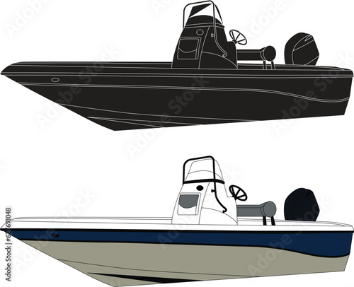 side view high quality fishing boat vector and illustration photo