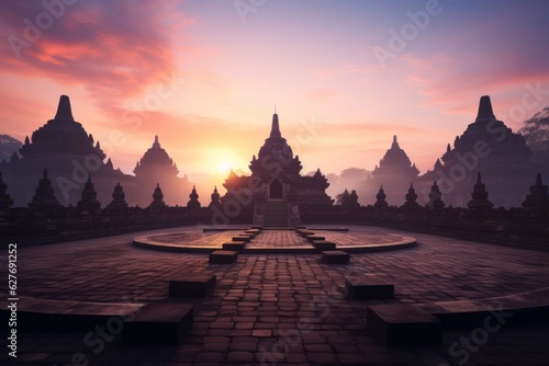 Serene Borobudur Temple at Dawn  Generative AI