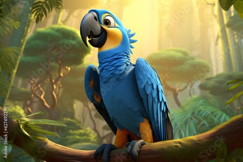Blue and yellow bird outdoors. Beautiful illustration picture. Generative AI