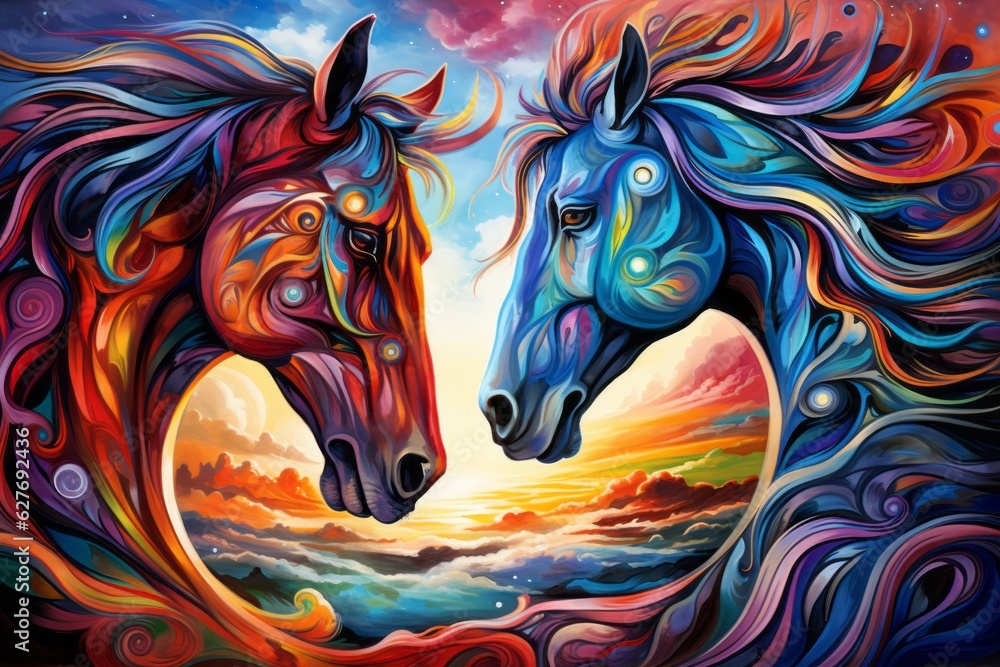 Remarkable fusion of an alien and horse. Beautiful illustration picture. Generative AI Remarkable fusion of an alien and horse. Beautiful illustration picture. Generative AI