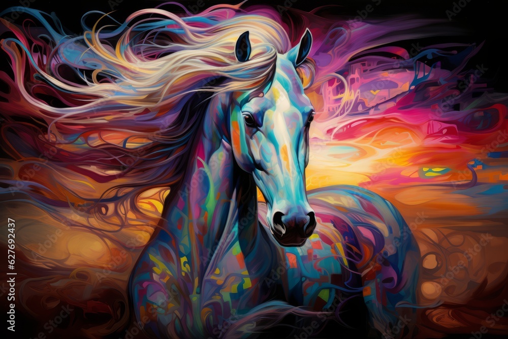 Remarkable fusion of an alien and horse. Beautiful illustration picture. Generative AI