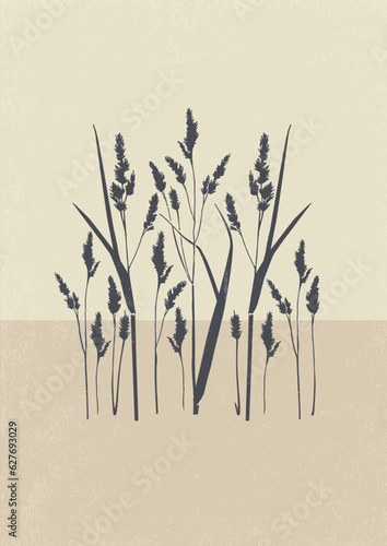 Art poster in pastel color with grass, on the beach illustration