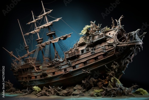 Pirate shipwreck. Beautiful illustration picture. Generative AI