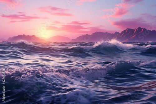 Violet ocean waves. Beautiful illustration picture. Generative AI © standret