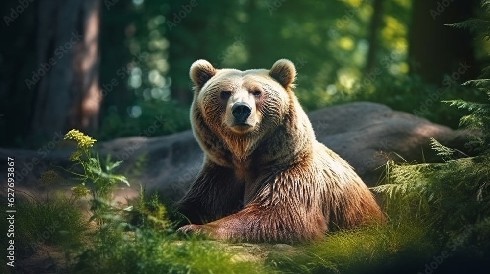 Fototapeta premium A beautiful view of bear in nature. Generative AI.