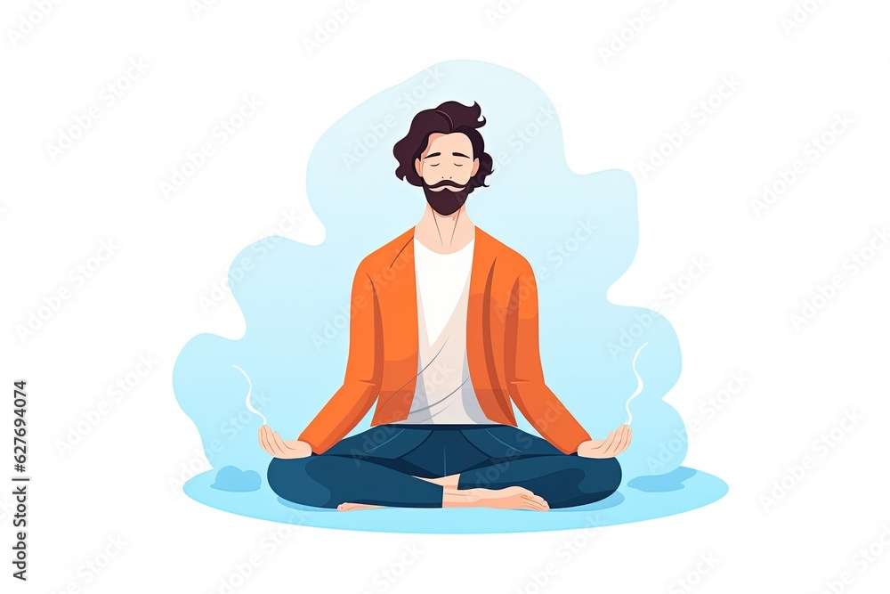 Man practicing yoga and meditation in lotus pose. Mindful meditation concept. Generative ai