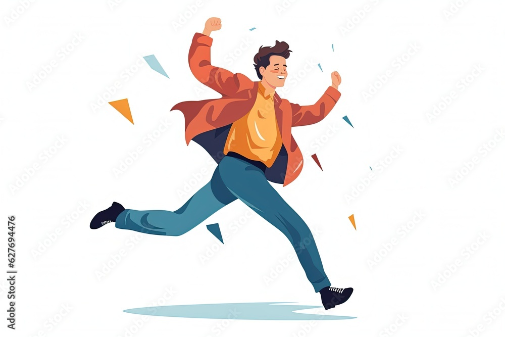 Happy man dancing. jump for joy. successful. illustration in flat style. generative ai