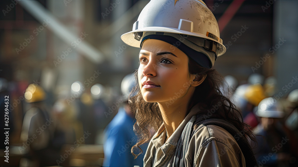 a young woman worker working confidently at a construction site, ai generative a young woman worker working confidently at a construction site, ai generative