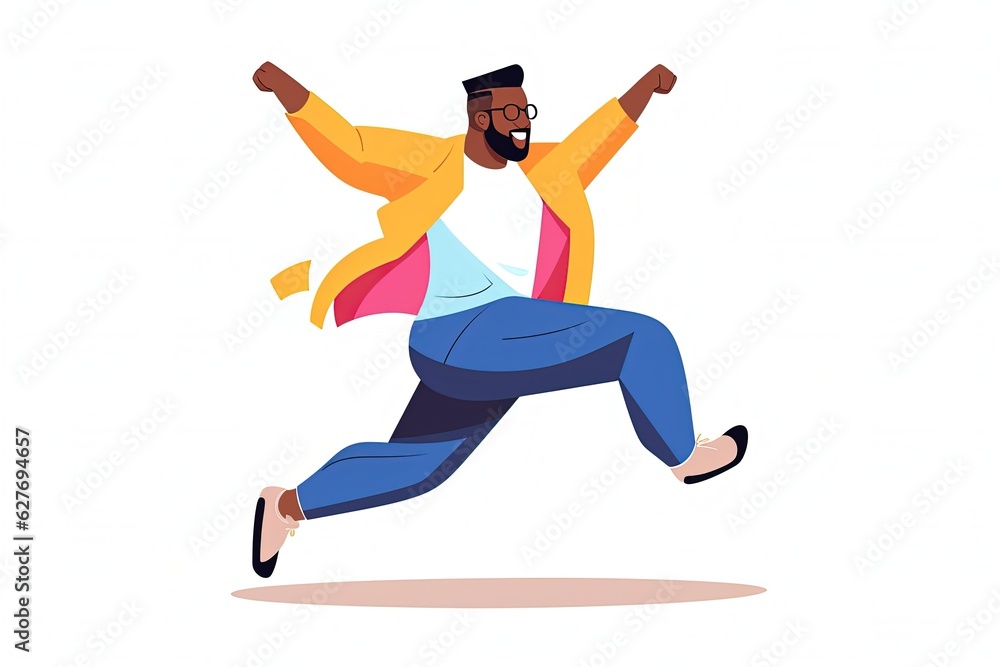 Happy man dancing. jump for joy. successful. illustration in flat style. generative ai