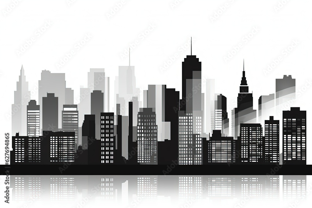 City of silhouette skyscrapers and buildings logo on white background. generative ai