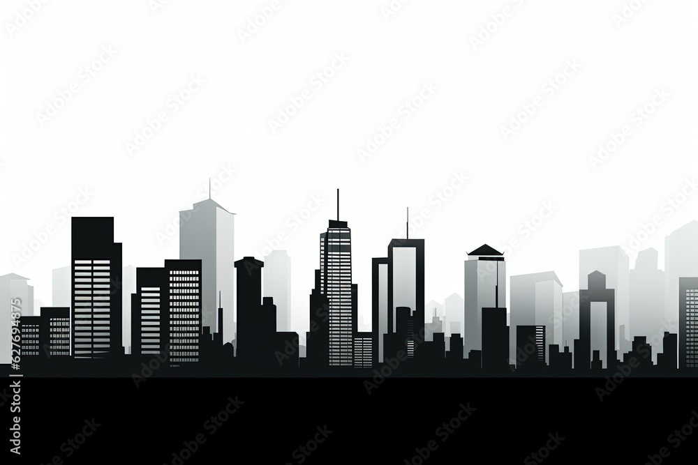 Cityscape with buildings silhouettes on white background. generative ai