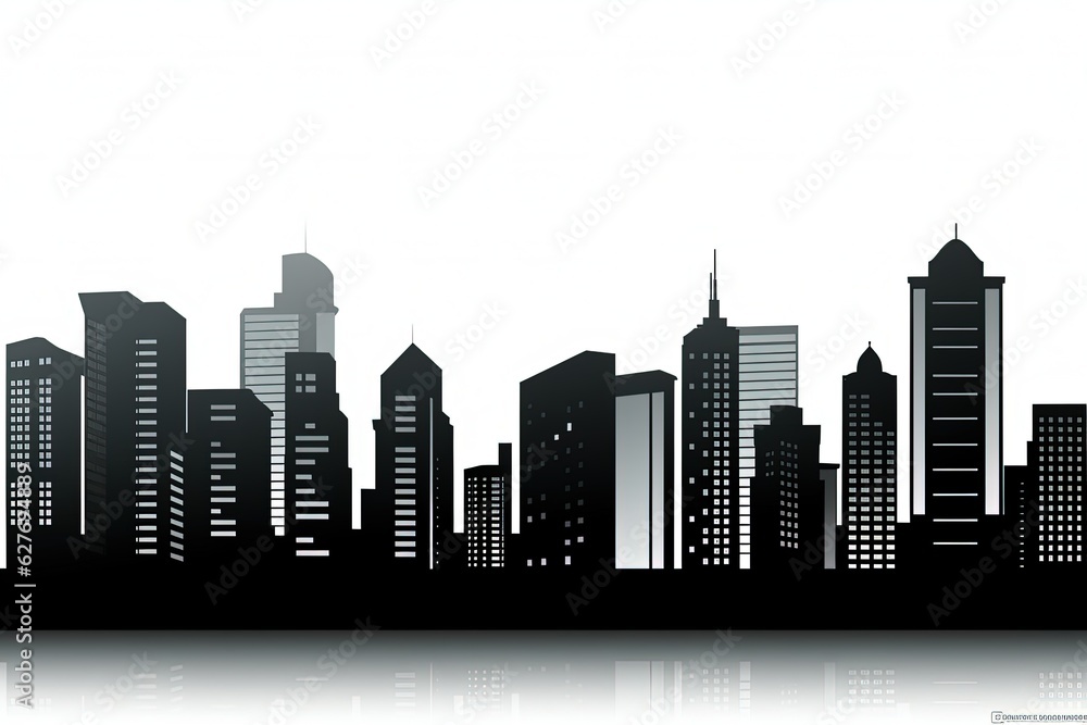 Modern City Skyline illustration. black city buildings isolated on white background. generative ai