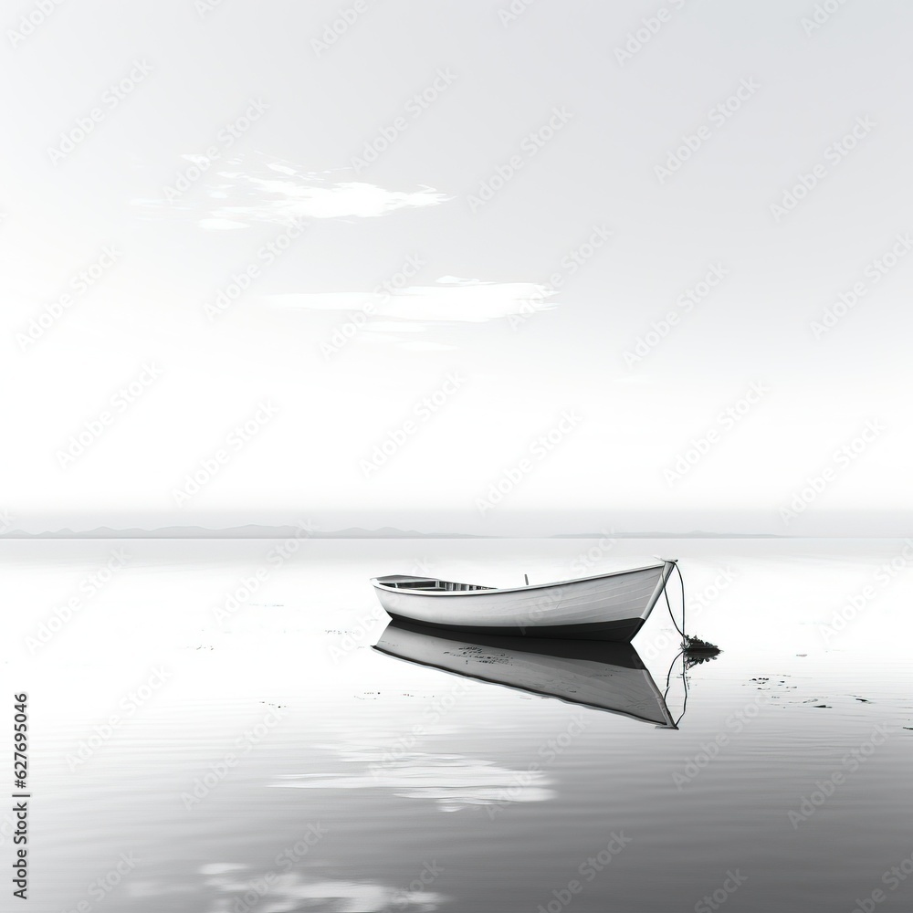 solitary boat on a serene lake. Simplicity in the style of Minimalism. Generative ai