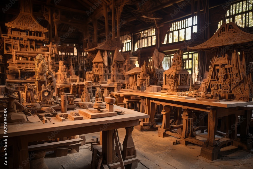 Traditional Indonesian Woodcarving, Generative AI Traditional Indonesian Woodcarving, Generative AI