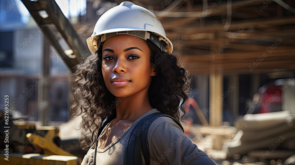 a young woman worker working confidently at a construction site, ai generative a young woman worker working confidently at a construction site, ai generative