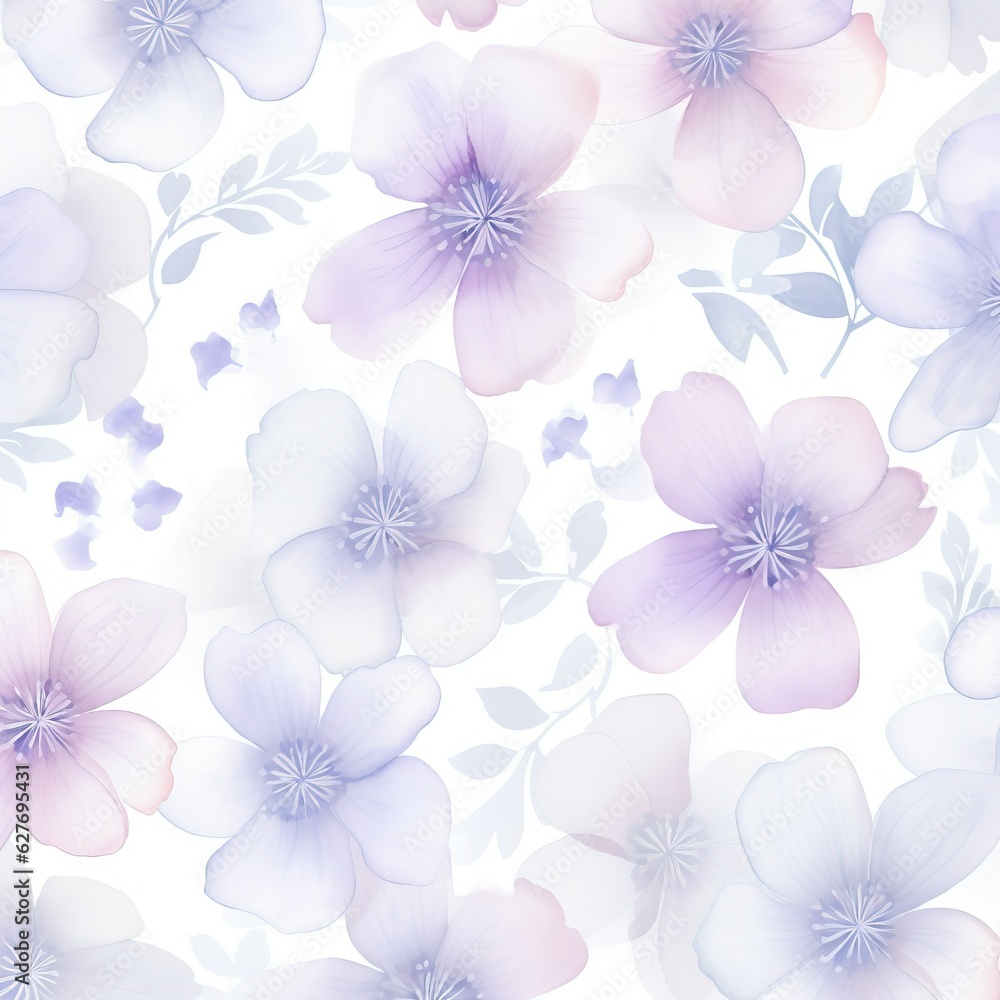 Pastel pink violet watercolor flowers on white background. generative ai