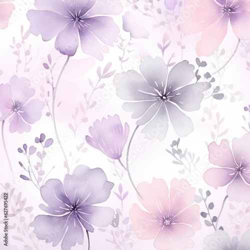 Pastel pink violet watercolor flowers on white background. generative ai