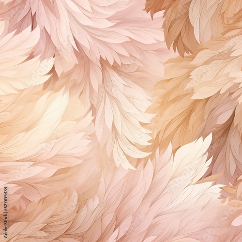 Seamless pattern with beige feathers on light background. generative ai