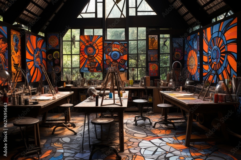 Naklejka premium Vibrant Indonesian Batik Art Studio, Generative AI