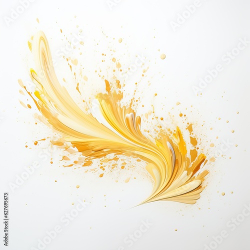 3D illustration of golden yellow Paint splash on white background. generative ai