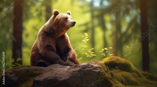 A beautiful view of bear in nature. Generative AI.