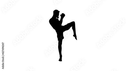 A silhouette of a kickboxer in a fighting stance, ready to strike