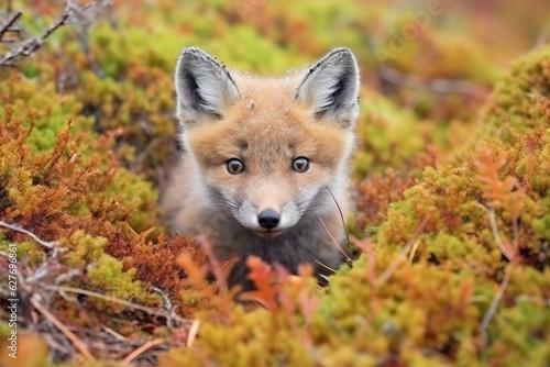 portrait of a cute tiny little fox in natural environment, ai tools generated image