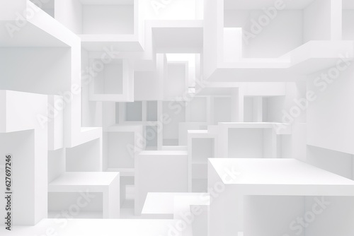 Abstract White Architecture Background. Minimal Geometric Design. 3d Render Illustration, 3d render abstract white geometric background, AI Generated