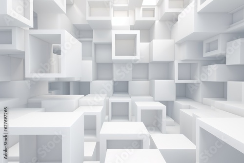 Abstract White Architecture Background. Minimal Geometric Design. 3d Render Illustration  3d render abstract white geometric background  AI Generated