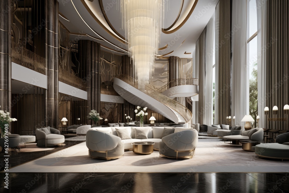Luxury hotel lobby interior design. 3d rendering mock up, 3d render of
