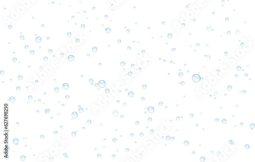 Transparent air bubbles in white water. Sparkling soda drink or cold champain fizzy glass surface. Small circles of gas Vector isolated background