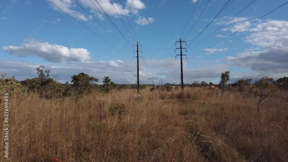 Electric power lines that are used in Brazil stretching across the landscape Electric power lines that are used in Brazil stretching across the landscape