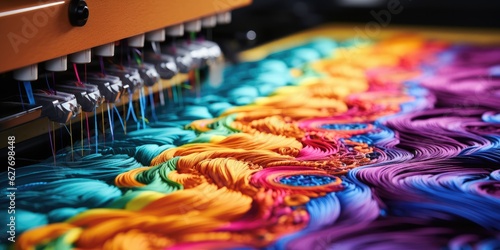 Machine embroidery close-up. Floral pattern. Generative AI