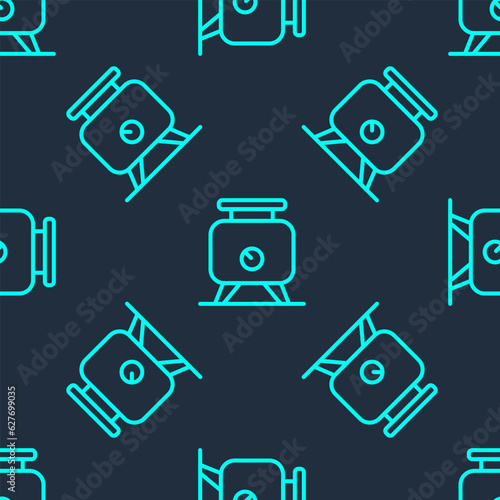 Green line Metal tank with grape juice as alcoholic fermentation icon isolated seamless pattern on blue background. Vector