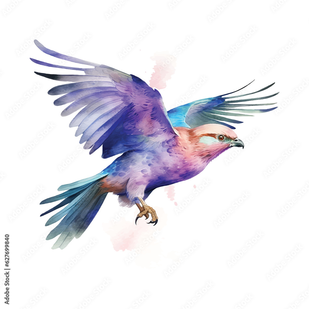Fototapeta premium Lilac-breasted Roller bird watercolor paint