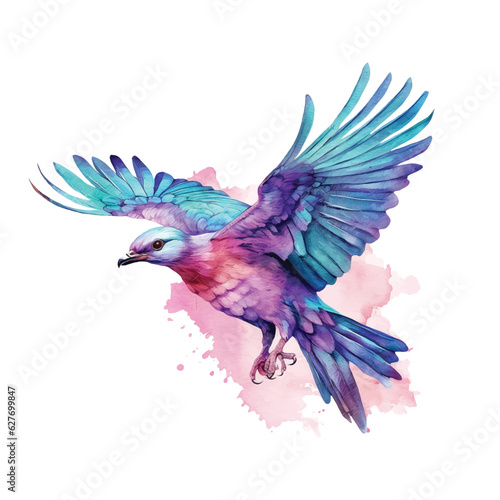 Lilac-breasted Roller bird watercolor paint