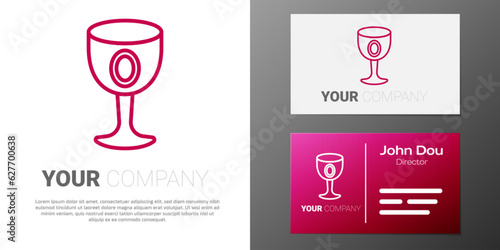 Logotype line Medieval goblet icon isolated on white background. Holy grail. Logo design template element. Vector