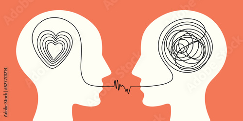 Mental health, illness, brain development, medical treatment concept, therapist treat patient illnesses by psycho therapy, continuous line vector illustration.