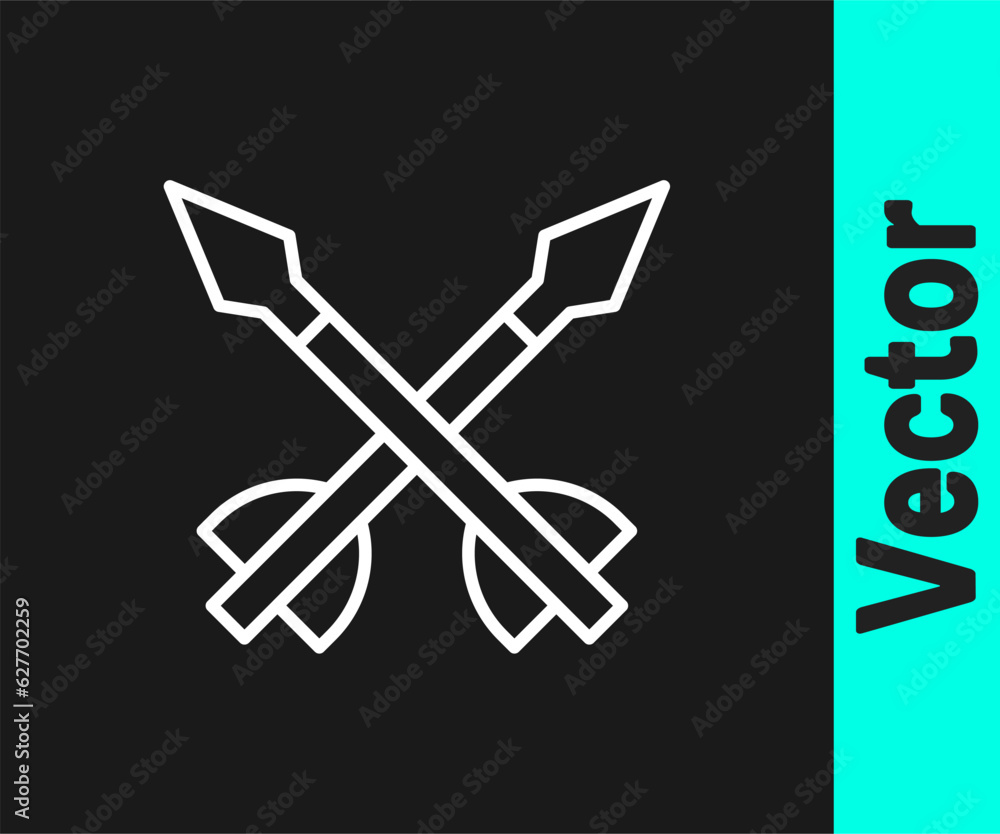 White line Medieval arrows icon isolated on black background. Medieval weapon. Vector White line Medieval arrows icon isolated on black background. Medieval weapon. Vector