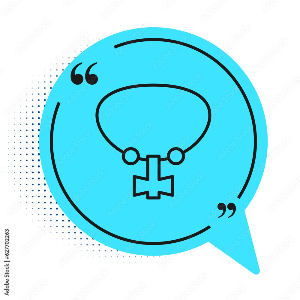 Black line Necklace with gem icon isolated on white background. Blue speech bubble symbol. Vector Black line Necklace with gem icon isolated on white background. Blue speech bubble symbol. Vector