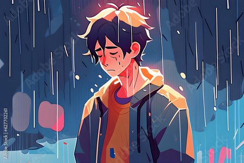 A crying man is broken hearted on a rainy day.
Generative AI