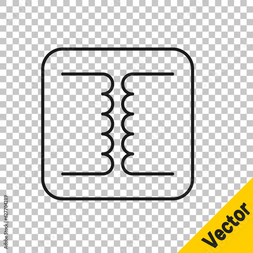 Black line Electrical transformer icon isolated on transparent background. Vector