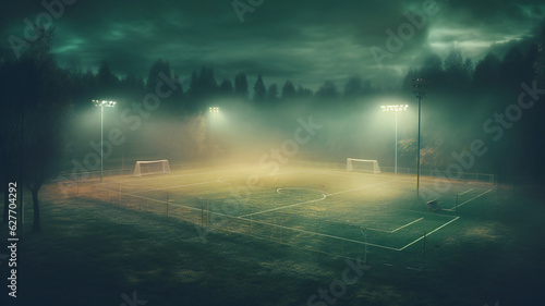 soccer field in the fog