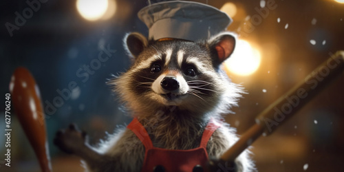 Hilarious Raccoon as Master Chef  Creating Culinary Magic in Kitchen - AI generated