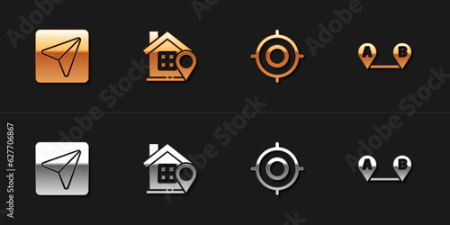 Set Infographic of city map navigation, Location with house, Target sport and Route location icon. Vector