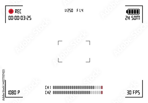Camera viewfinder. Focusing screen of the camera. Viewfinder camera recording. Vector template for your design.