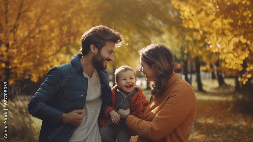 happy family walk and relax in park, mom, dad and kid in weekend, generative ai happy family walk and relax in park, mom, dad and kid in weekend, generative ai