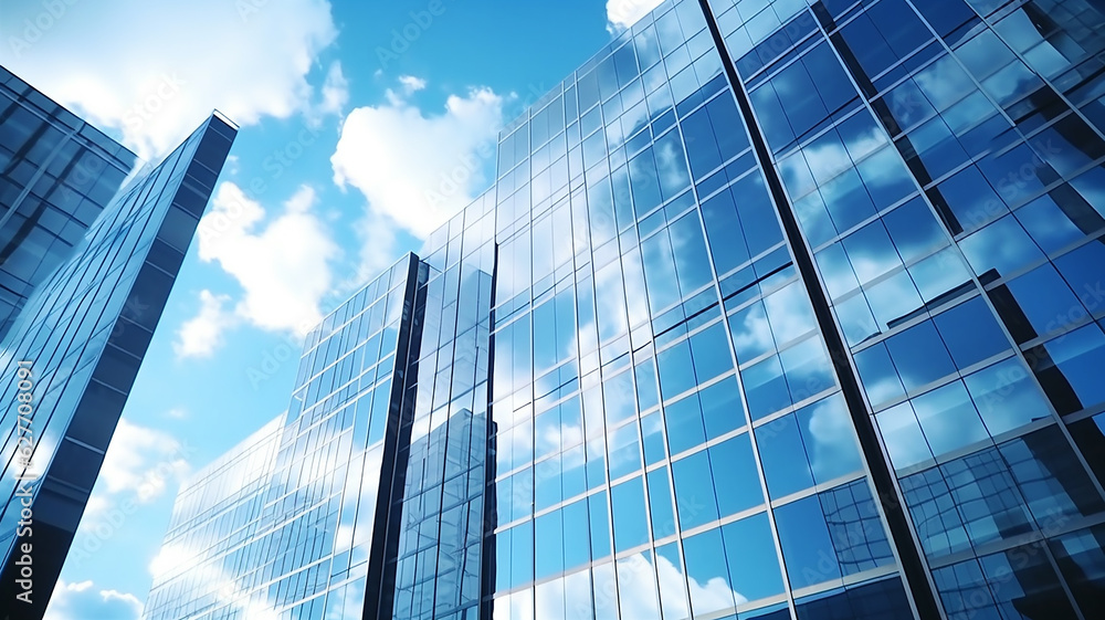 reflective skyscraper business office building Low-angle photography of glass curtain wall details of high-rise buildings. generative AI