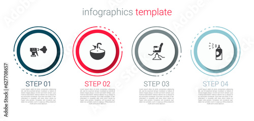 Set Hairdresser pistol spray bottle, Washbasin, Barbershop chair and Spray can for hairspray. Business infographic template. Vector