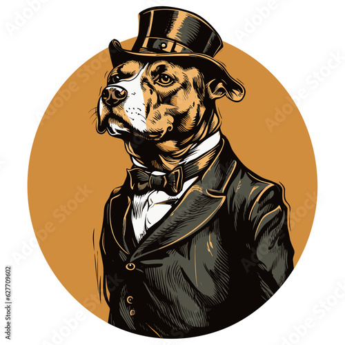 Dog with a hat, vector illustration, isolated on white background.